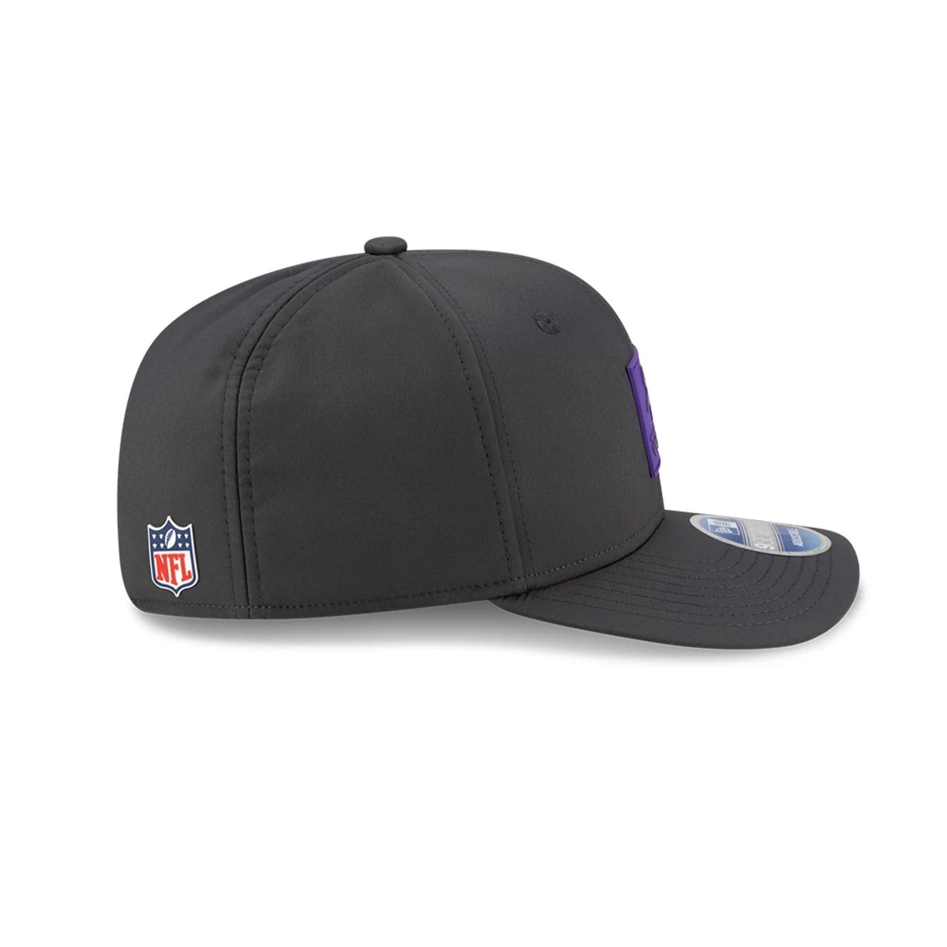 This is a Minnesota Vikings NFL Sideline 2025 Charcoal 9SEVENTY Stretch Snap Adjustable Cap 6
