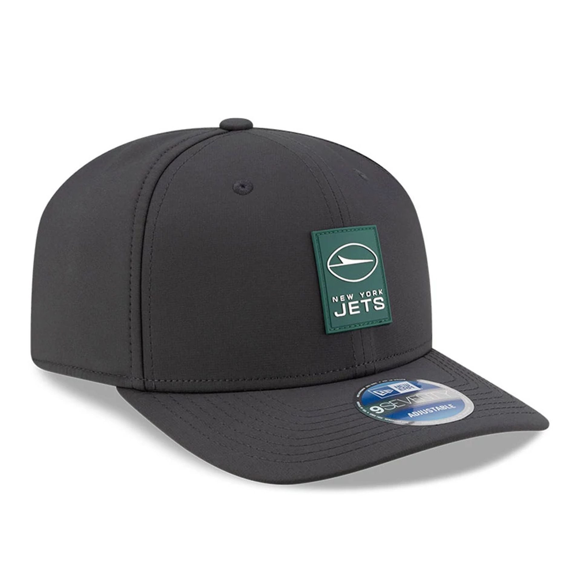 This is a New York Jets NFL Sideline 2025 Charcoal 9SEVENTY Stretch Snap Adjustable Cap 4