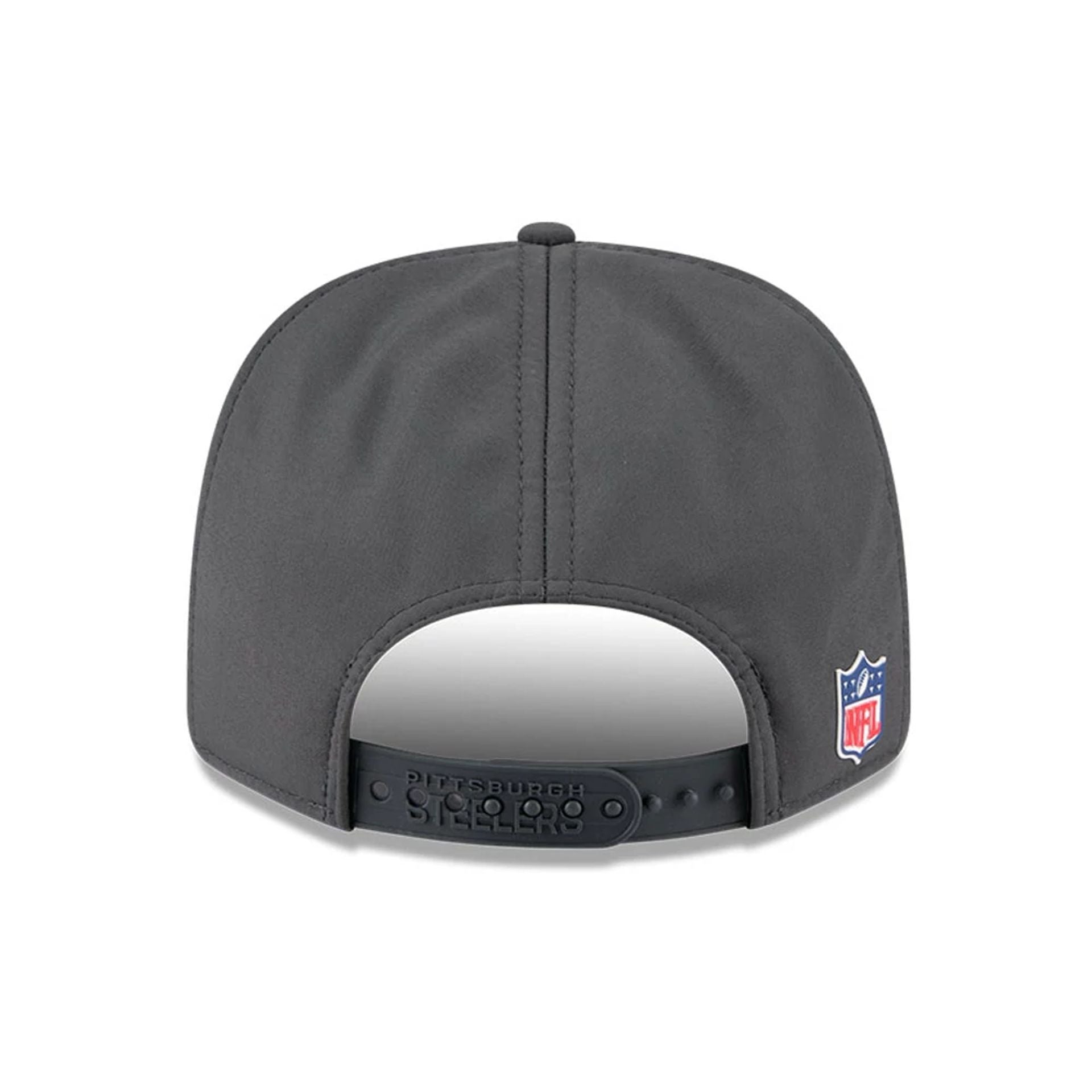 This is a Pittsburgh Steelers NFL Sideline 2025 Charcoal 9SEVENTY Stretch Snap Adjustable Cap 7
