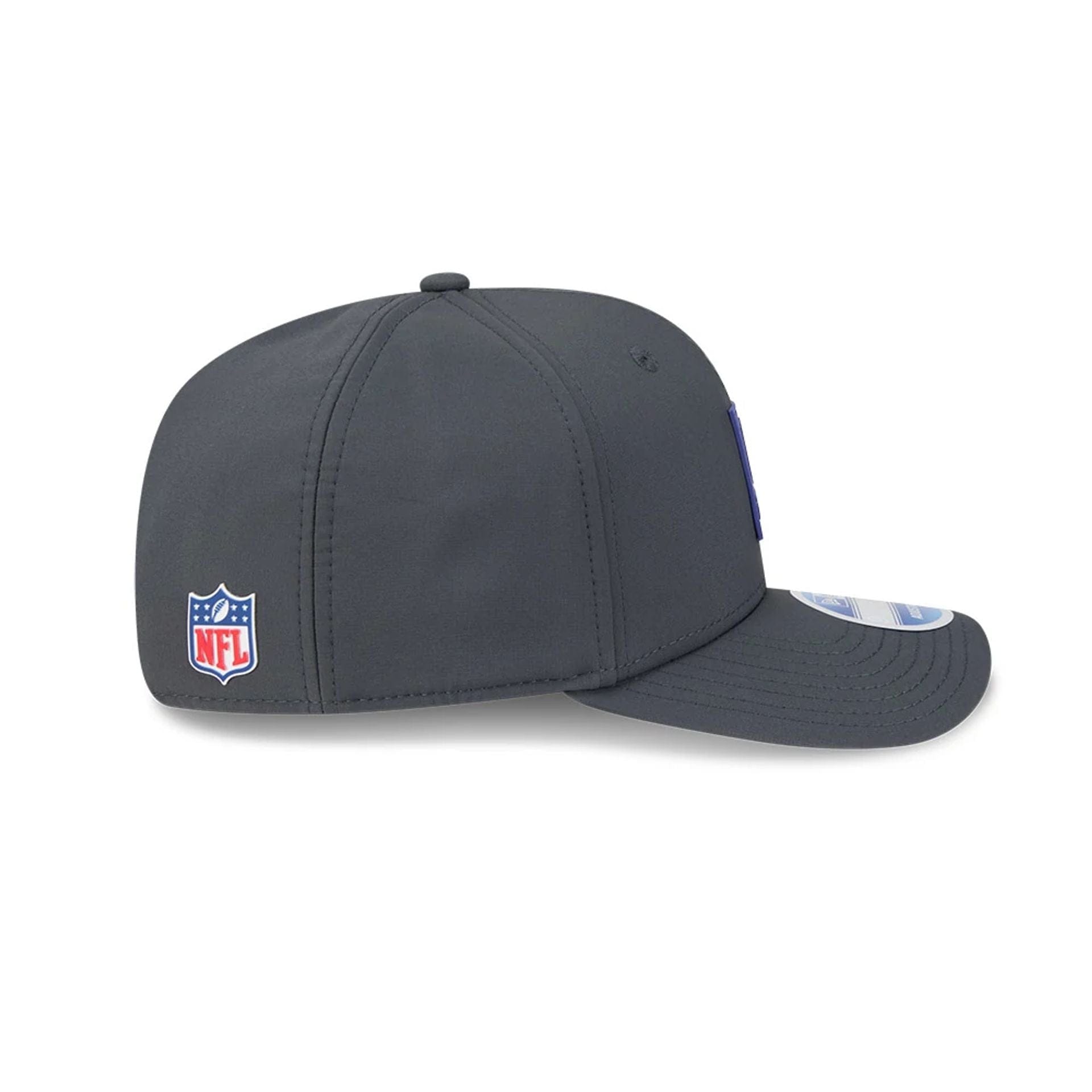 This is a Official Logo NFL Sideline 2025 Charcoal 9SEVENTY Stretch Snap Adjustable Cap 5