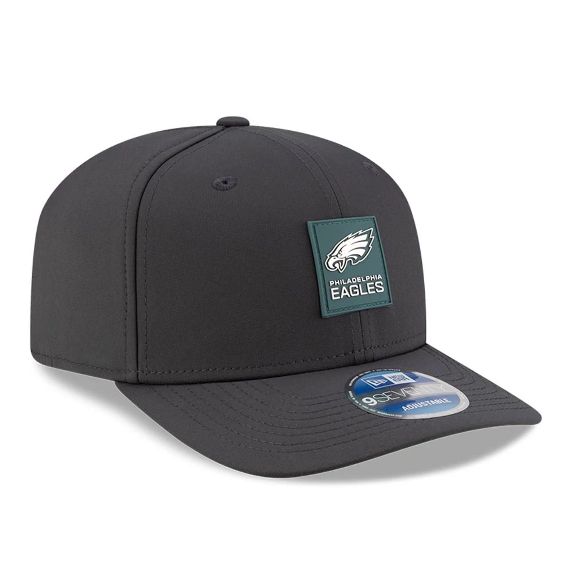This is a Philadelphia Eagles NFL Sideline 2025 Charcoal 9SEVENTY Stretch Snap Adjustable Cap 4