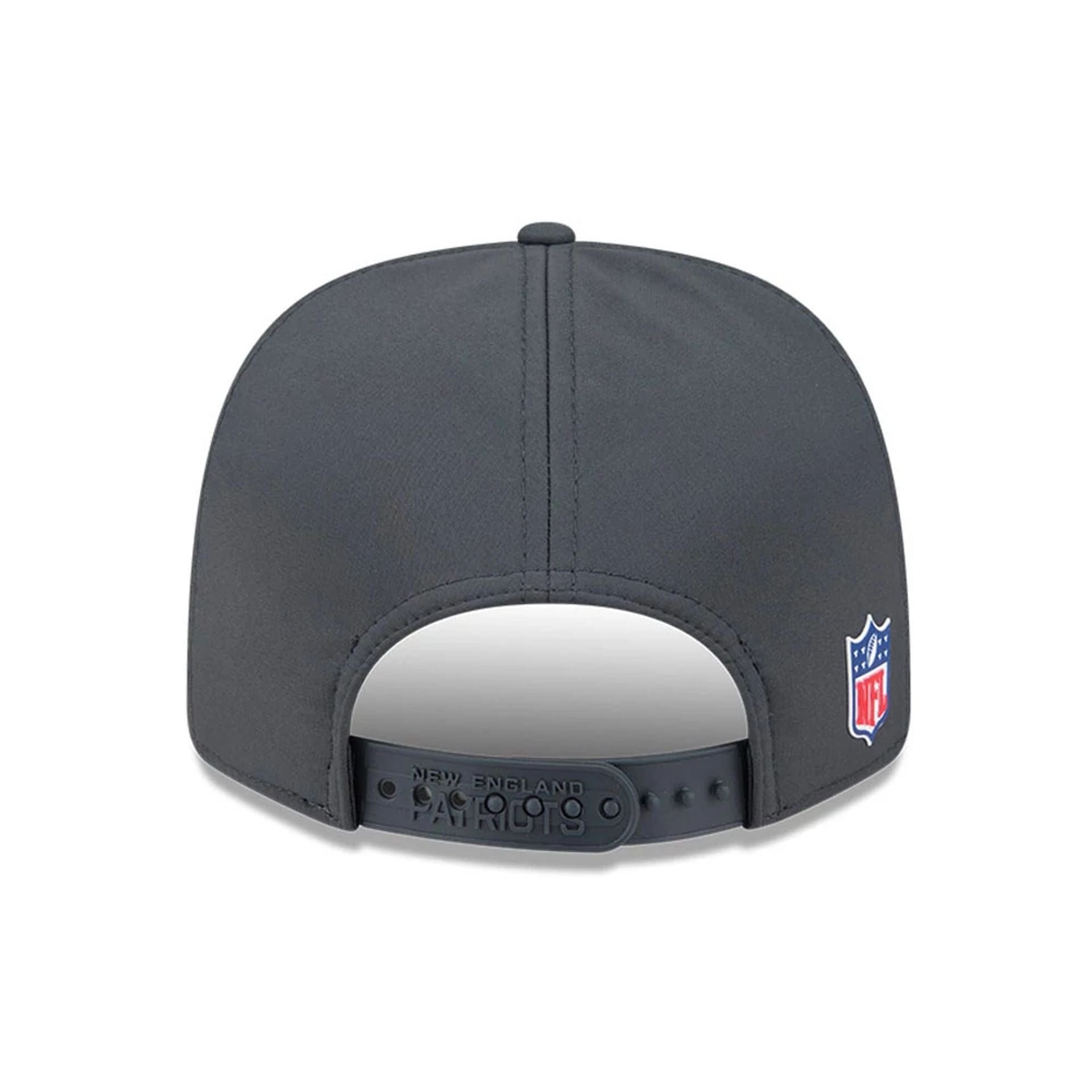 This is a New England Patriots NFL Sideline 2025 Charcoal 9SEVENTY Stretch Snap Adjustable Cap 7