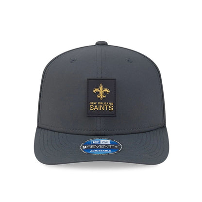 This is a New Orleans Saints NFL Sideline 2025 Charcoal 9SEVENTY Stretch Snap Adjustable Cap 3