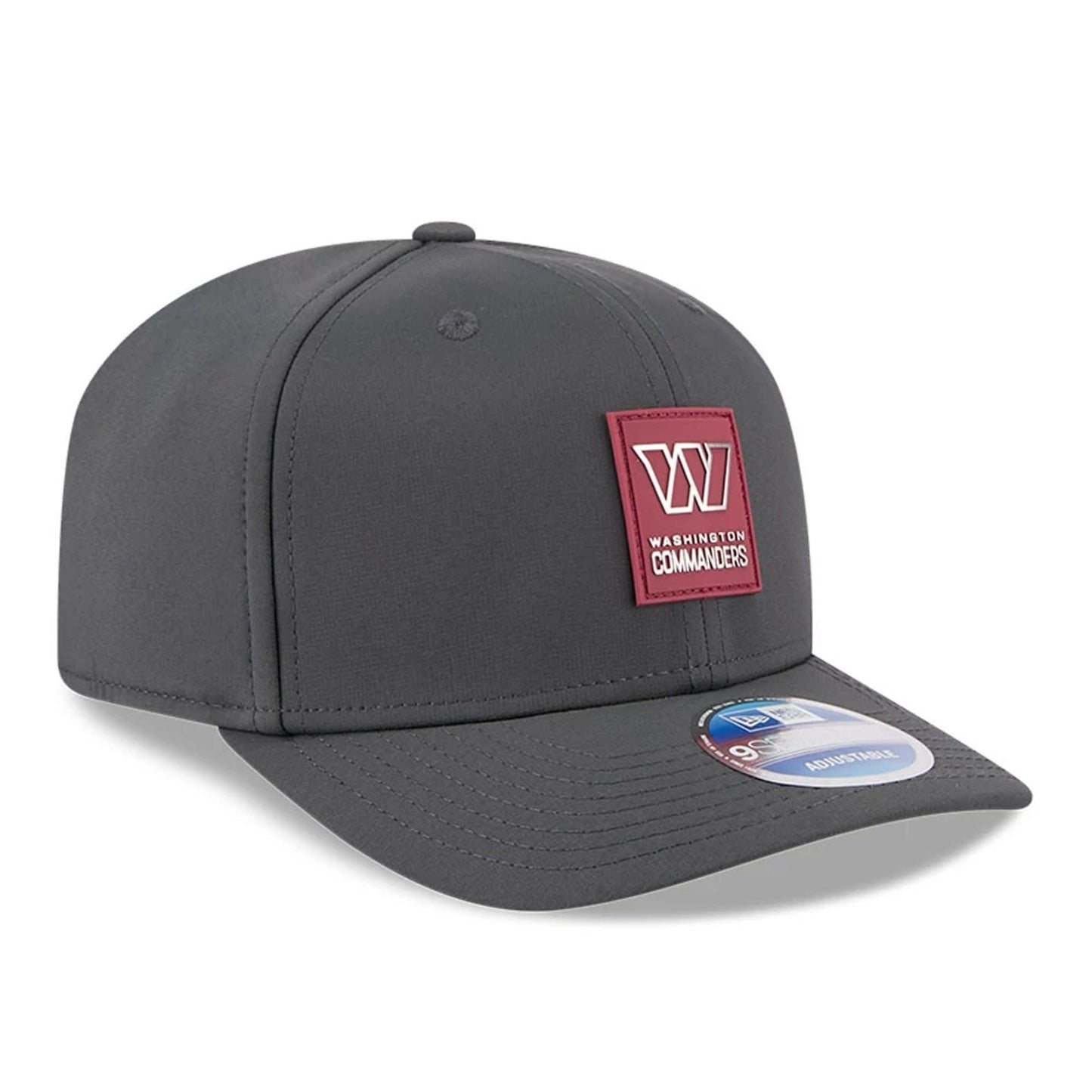 This is a Washington Commanders NFL Sideline 2025 Charcoal 9SEVENTY Stretch Snap Adjustable Cap 4