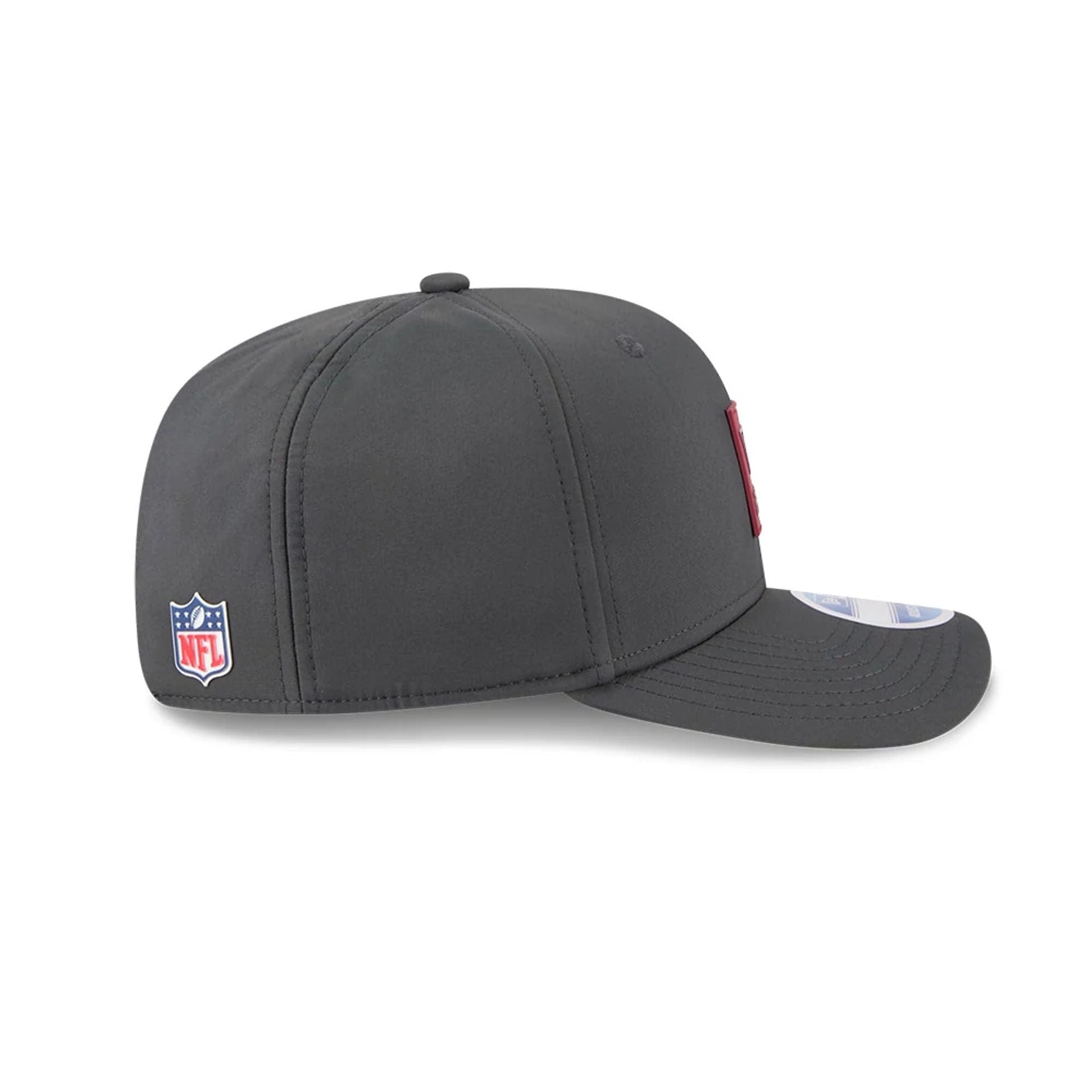 This is a Washington Commanders NFL Sideline 2025 Charcoal 9SEVENTY Stretch Snap Adjustable Cap 5