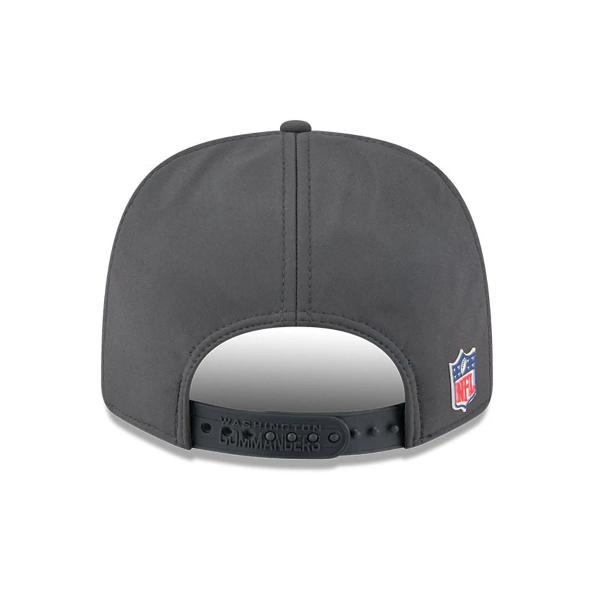 This is a Washington Commanders NFL Sideline 2025 Charcoal 9SEVENTY Stretch Snap Adjustable Cap 7