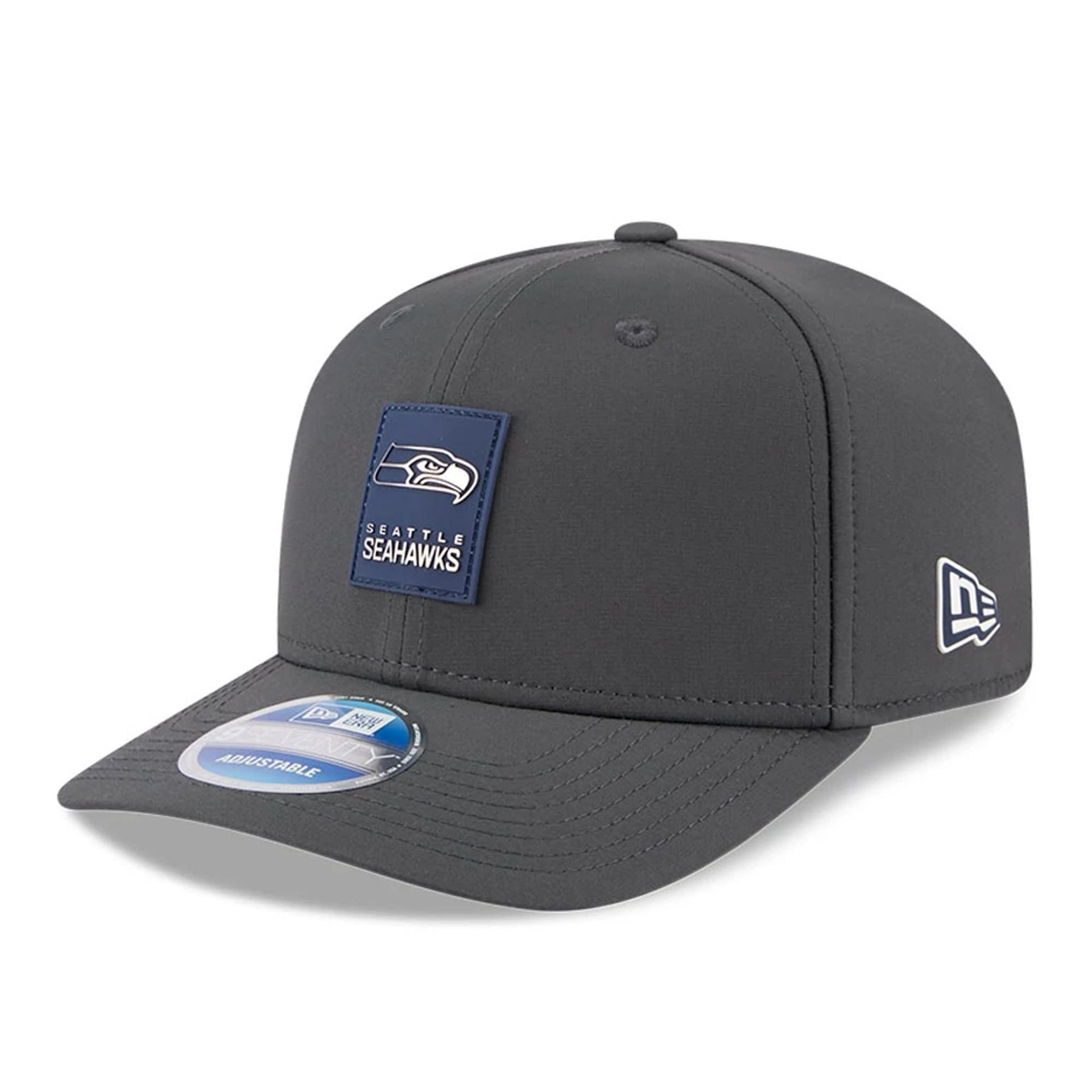 This is a Seattle Seahawks NFL Sideline 2025 Charcoal 9SEVENTY Stretch Snap Adjustable Cap 1
