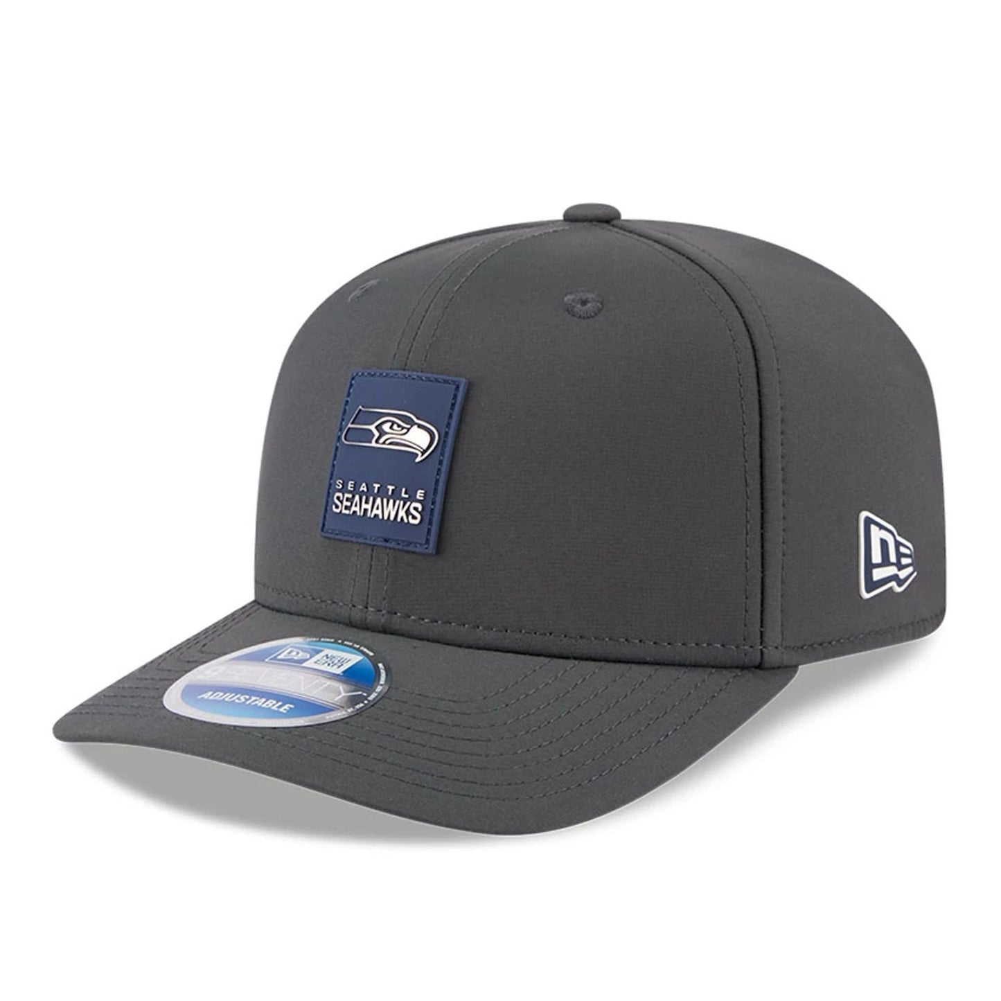 This is a Seattle Seahawks NFL Sideline 2025 Charcoal 9SEVENTY Stretch Snap Adjustable Cap 1