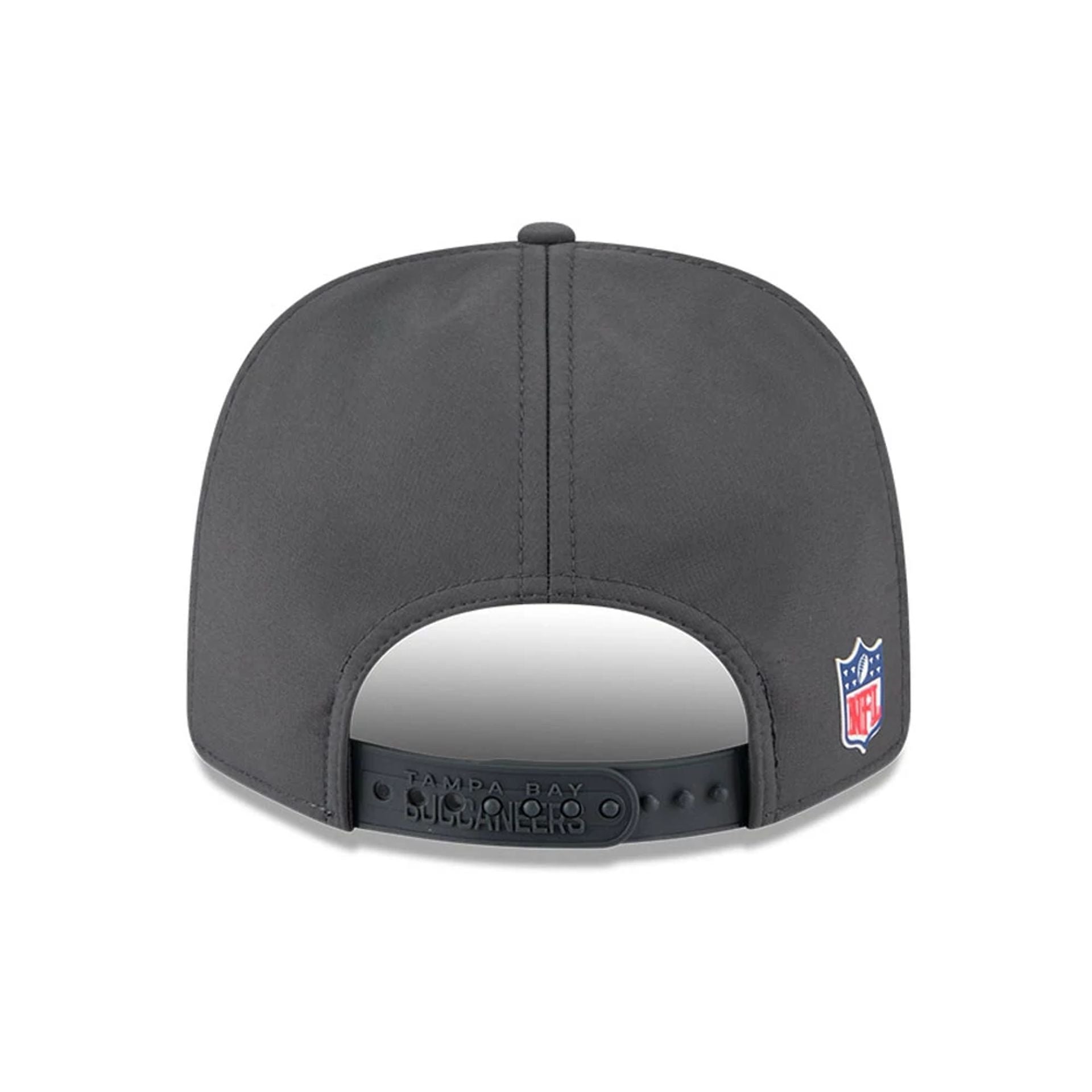This is a Tampa Bay Buccaneers NFL Sideline 2025 Charcoal 9SEVENTY Stretch Snap Adjustable Cap 7