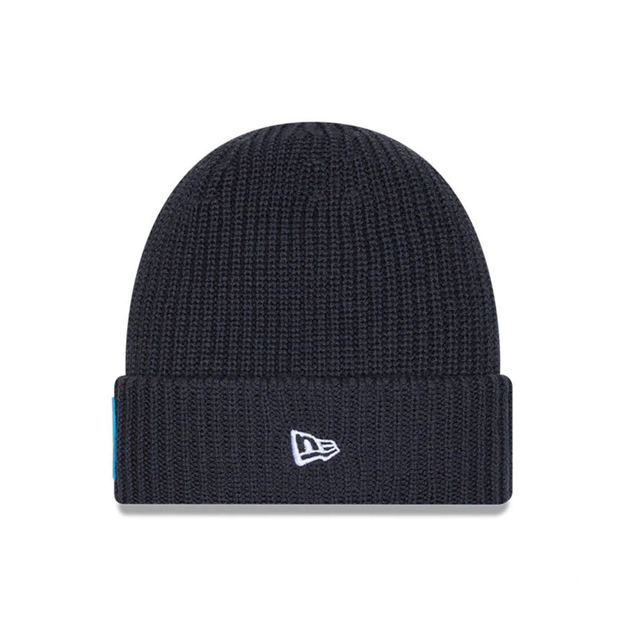 This is a Carolina Panthers NFL Sideline 2025 Charcoal Cuff Knit Beanie Hat 2