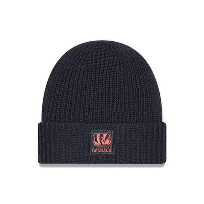 This is a Cincinnati Bengals NFL Sideline 2025 Charcoal Cuff Knit Beanie Hat 1