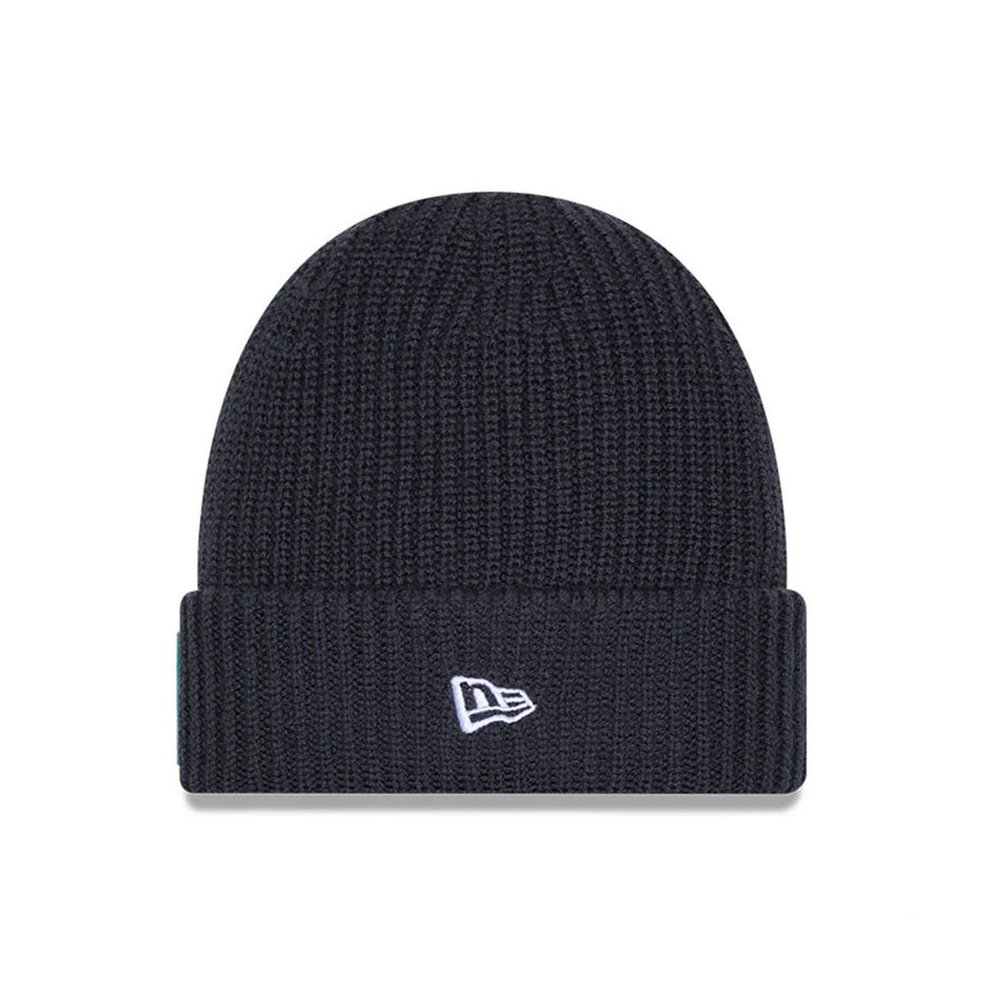 This is a Miami Dolphins NFL Sideline 2025 Charcoal Cuff Knit Beanie Hat 2