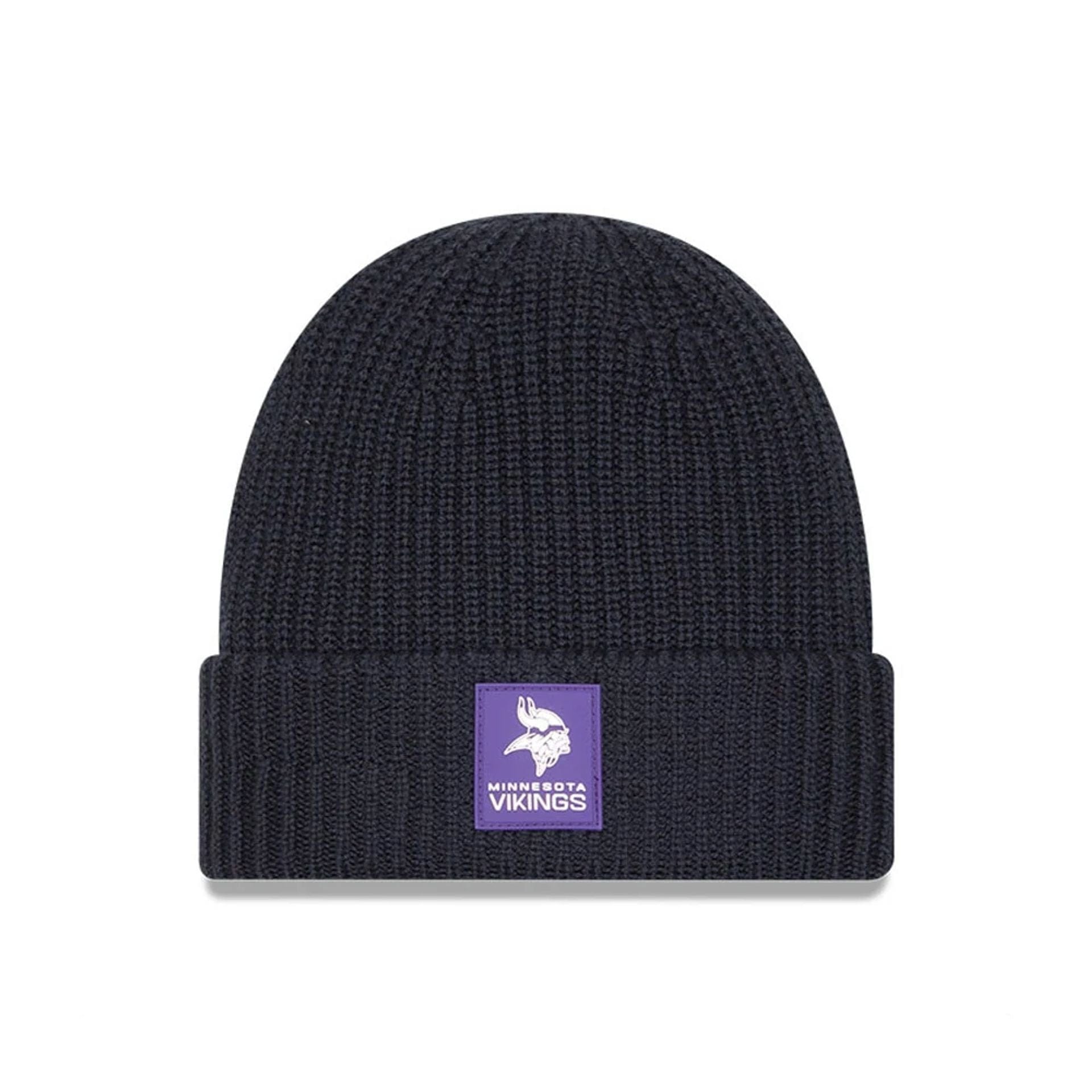 This is a Minnesota Vikings NFL Sideline 2025 Charcoal Cuff Knit Beanie Hat 1