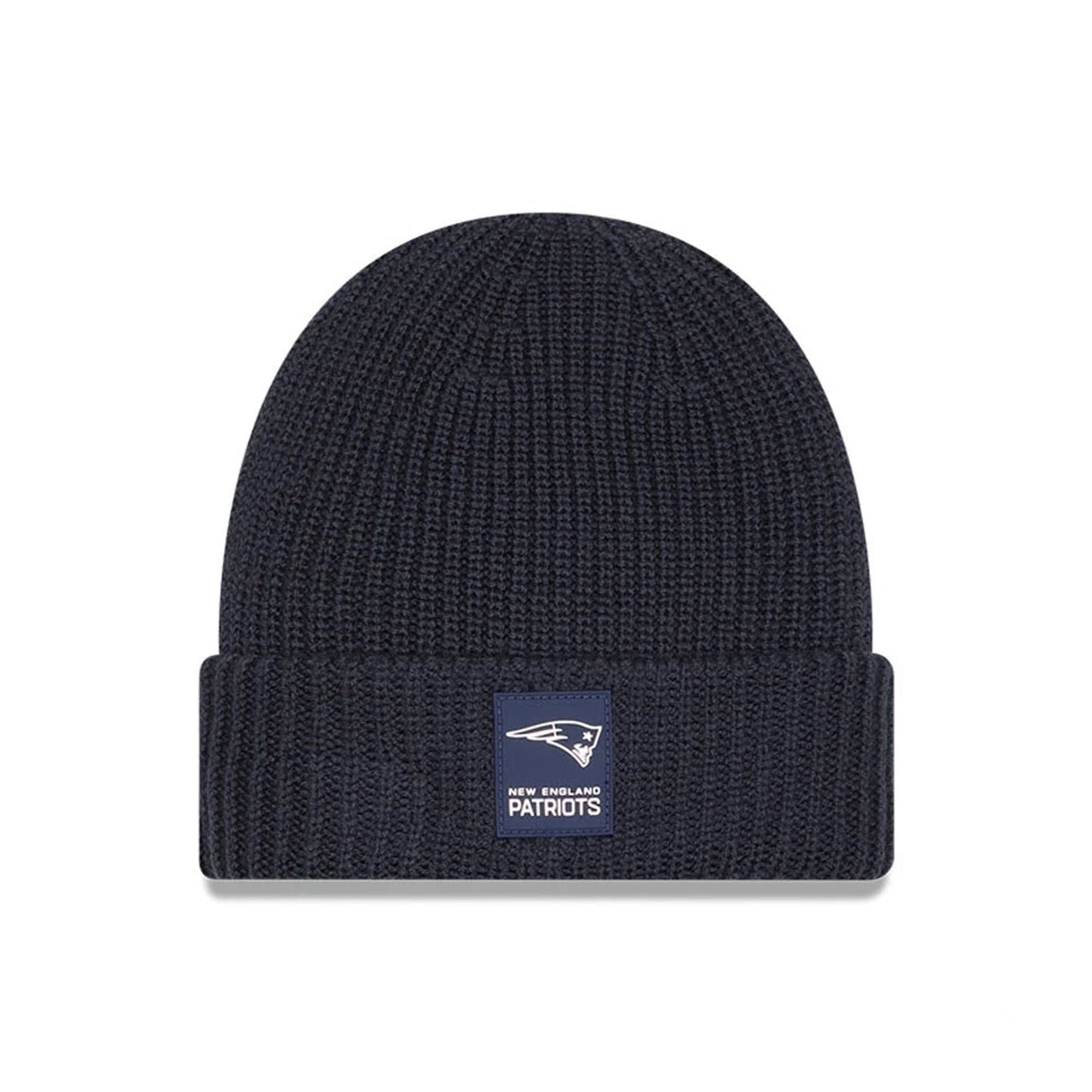 This is a New England Patriots NFL Sideline 2025 Charcoal Cuff Knit Beanie Hat 1