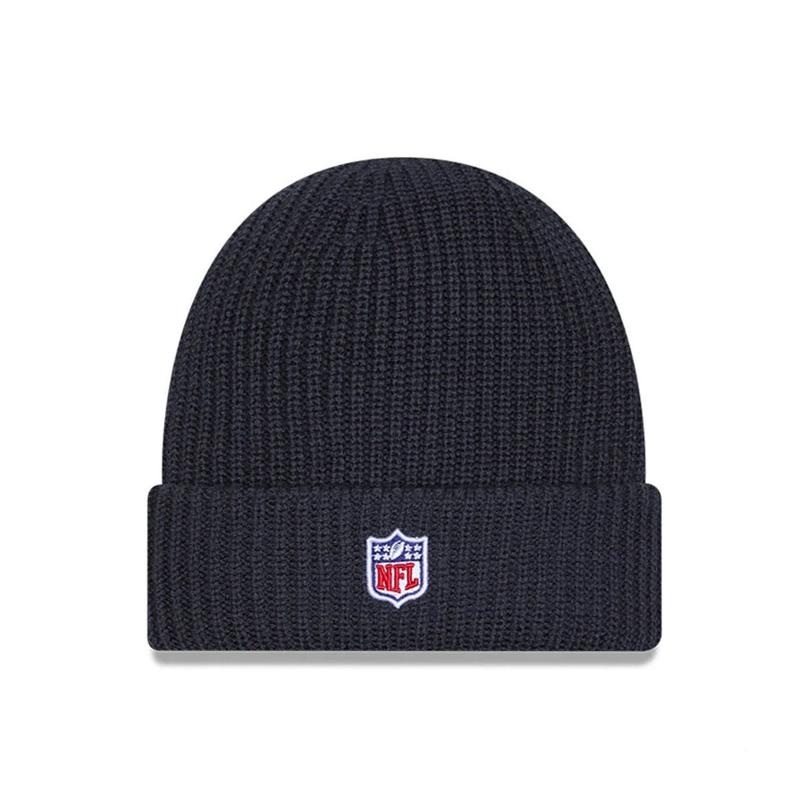 This is a New England Patriots NFL Sideline 2025 Charcoal Cuff Knit Beanie Hat 3