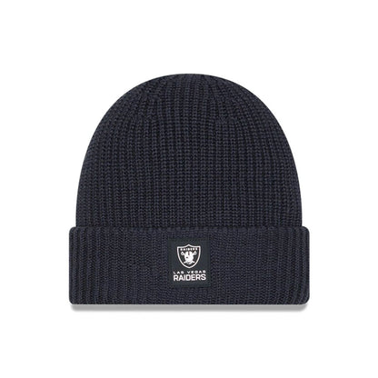 This is a Las Vegas Raiders NFL Sideline 2025 Charcoal Cuff Knit Beanie Hat 1