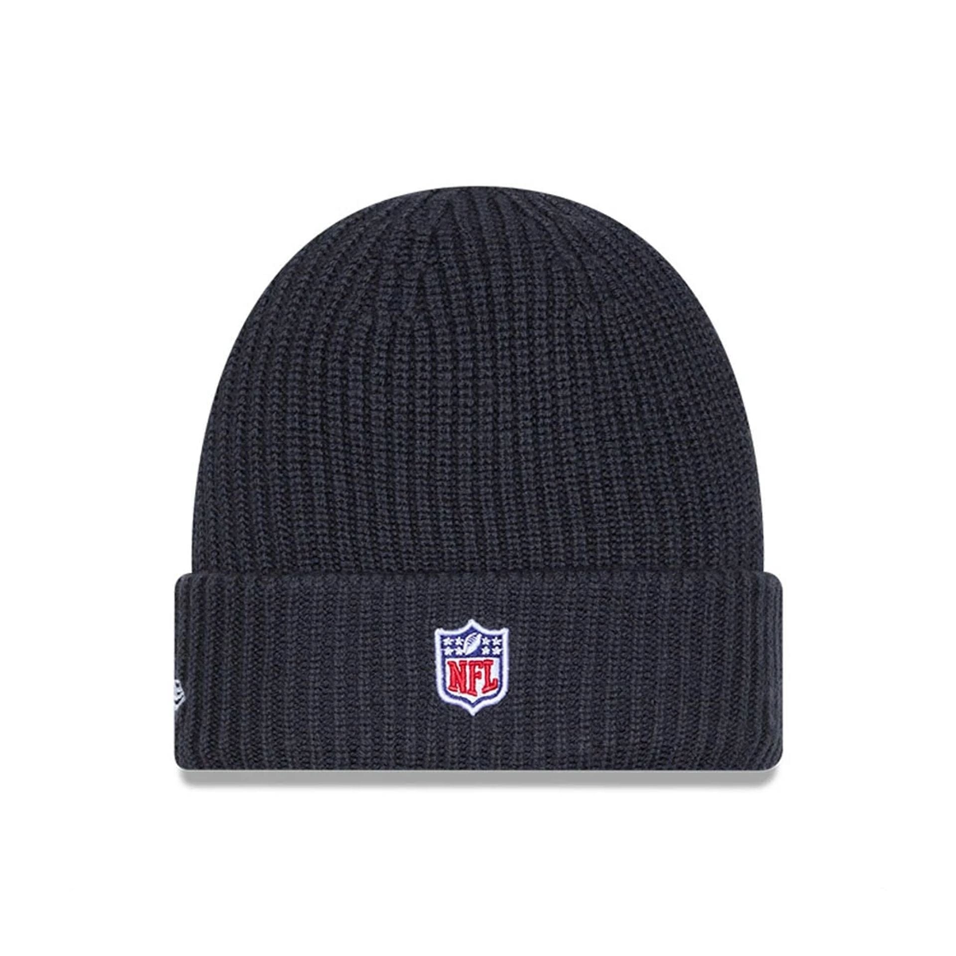 This is a Las Vegas Raiders NFL Sideline 2025 Charcoal Cuff Knit Beanie Hat 3