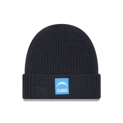 This is a LA Chargers NFL Sideline 2025 Charcoal Cuff Knit Beanie Hat 1