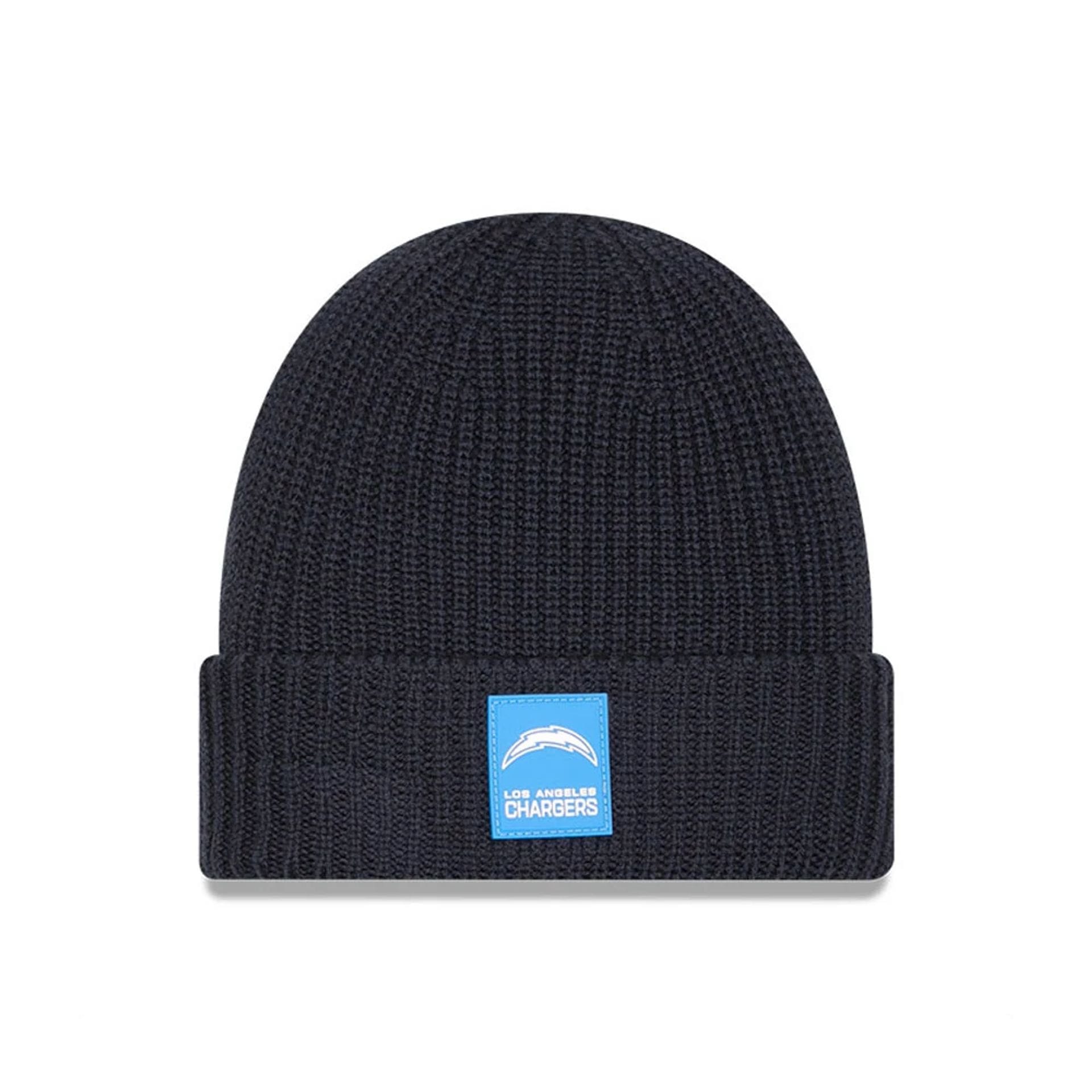 This is a LA Chargers NFL Sideline 2025 Charcoal Cuff Knit Beanie Hat 1