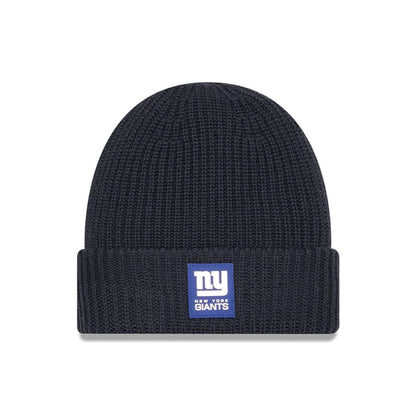 This is a New York Giants NFL Sideline 2025 Charcoal Cuff Knit Beanie Hat 1