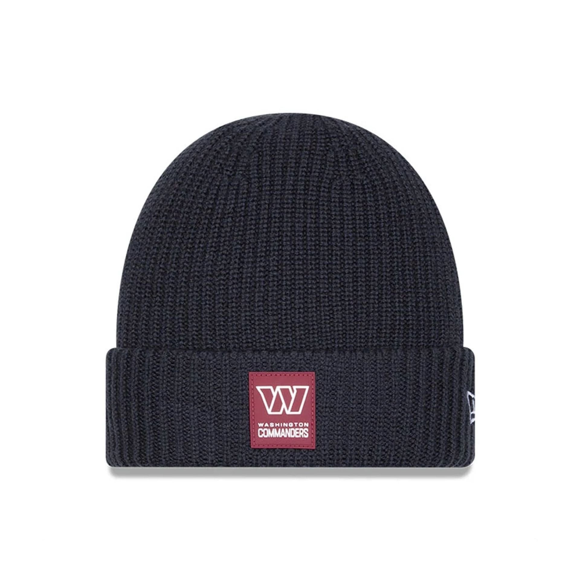 This is a Washington Commanders NFL Sideline 2025 Charcoal Cuff Knit Beanie Hat 1