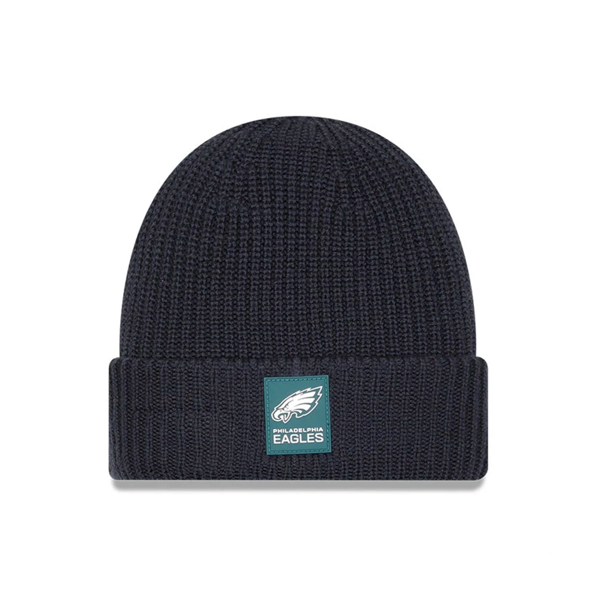 This is a Philadelphia Eagles NFL Sideline 2025 Charcoal Cuff Knit Beanie Hat 1
