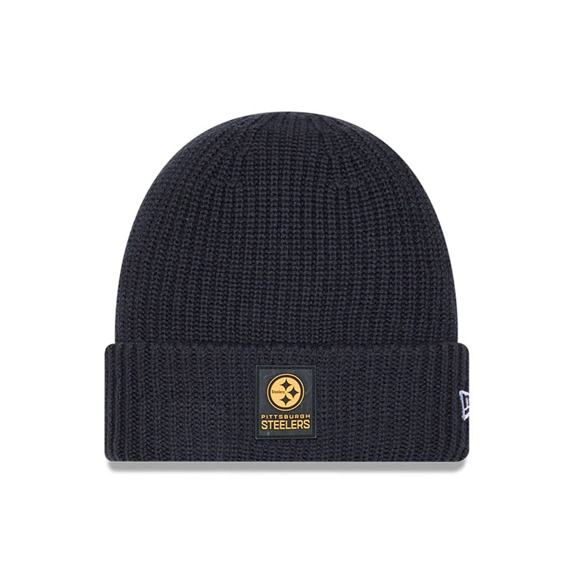 This is a Pittsburgh Steelers NFL Sideline 2025 Charcoal Cuff Knit Beanie Hat 1