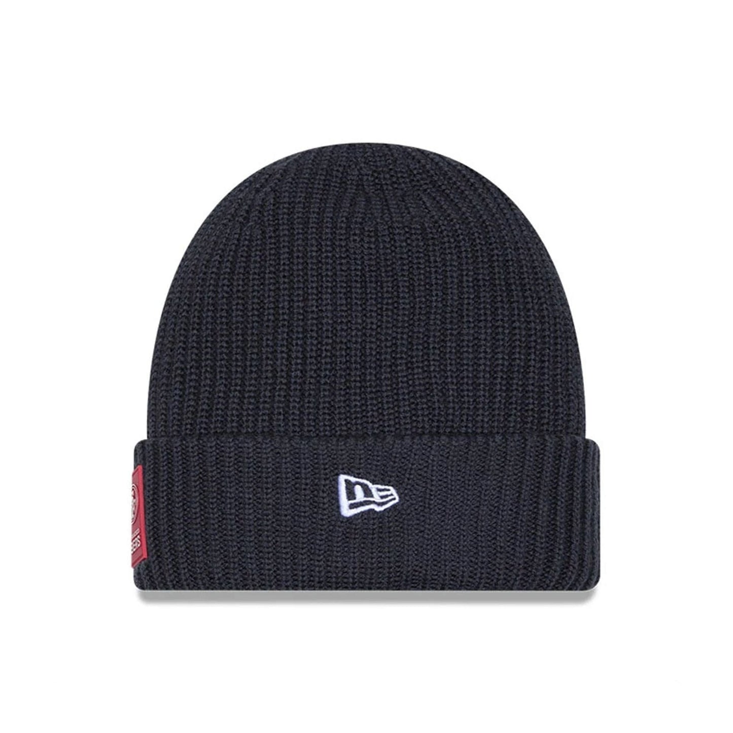 This is a San Francisco 49ers NFL Sideline 2025 Charcoal Cuff Knit Beanie Hat 2