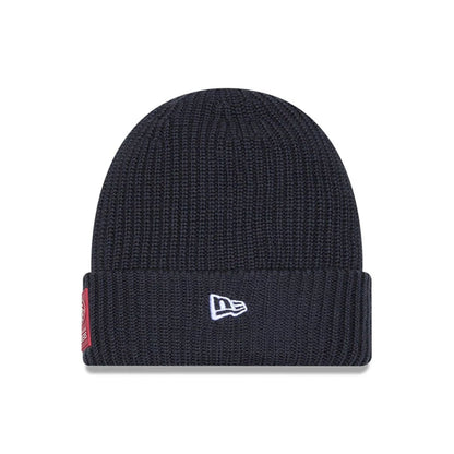 This is a San Francisco 49ers NFL Sideline 2025 Charcoal Cuff Knit Beanie Hat 2