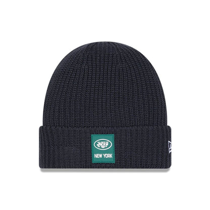 This is a New York Jets NFL Sideline Charcoal Cuff knit Beanie Hat 1