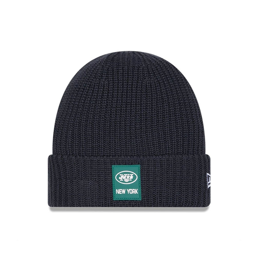 This is a New York Jets NFL Sideline Charcoal Cuff knit Beanie Hat 1