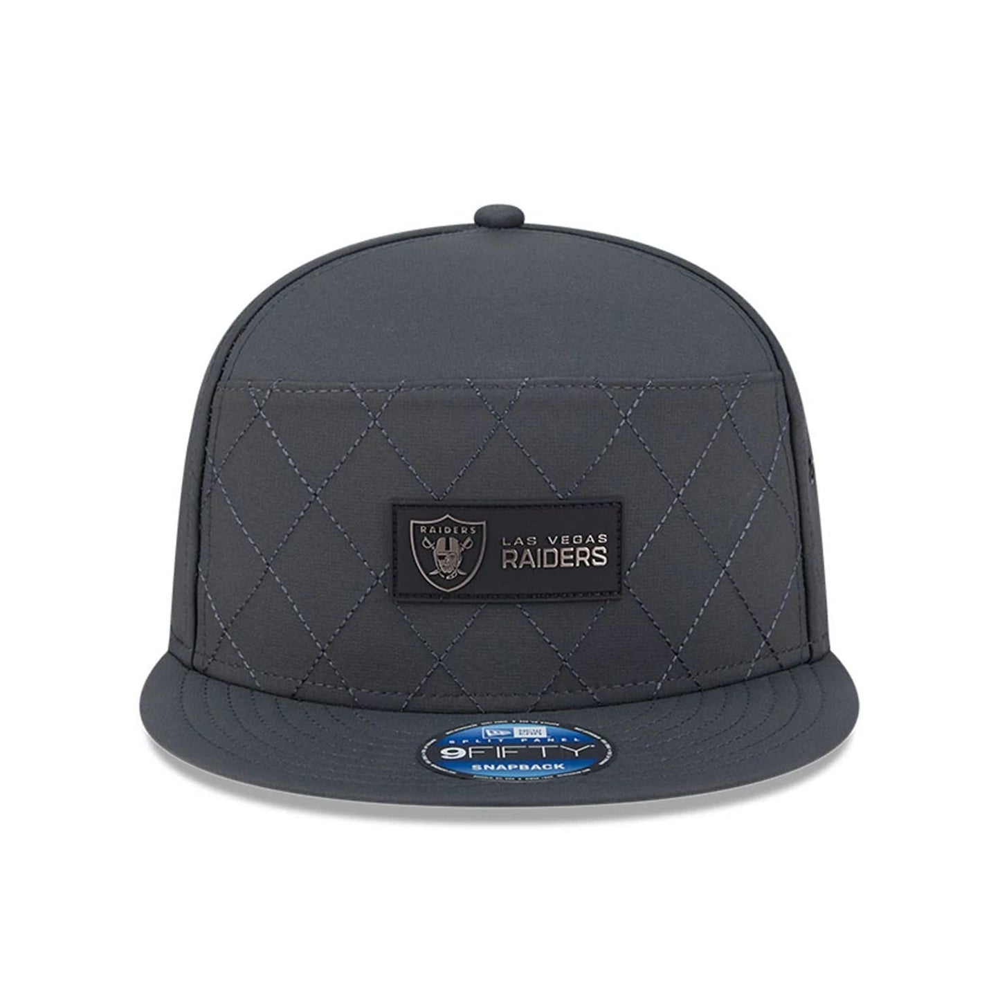 This is a Las Vegas Raiders NFL Sideline Charcoal 9FIFTY Split Panel Snapback Adjustable Cap 3