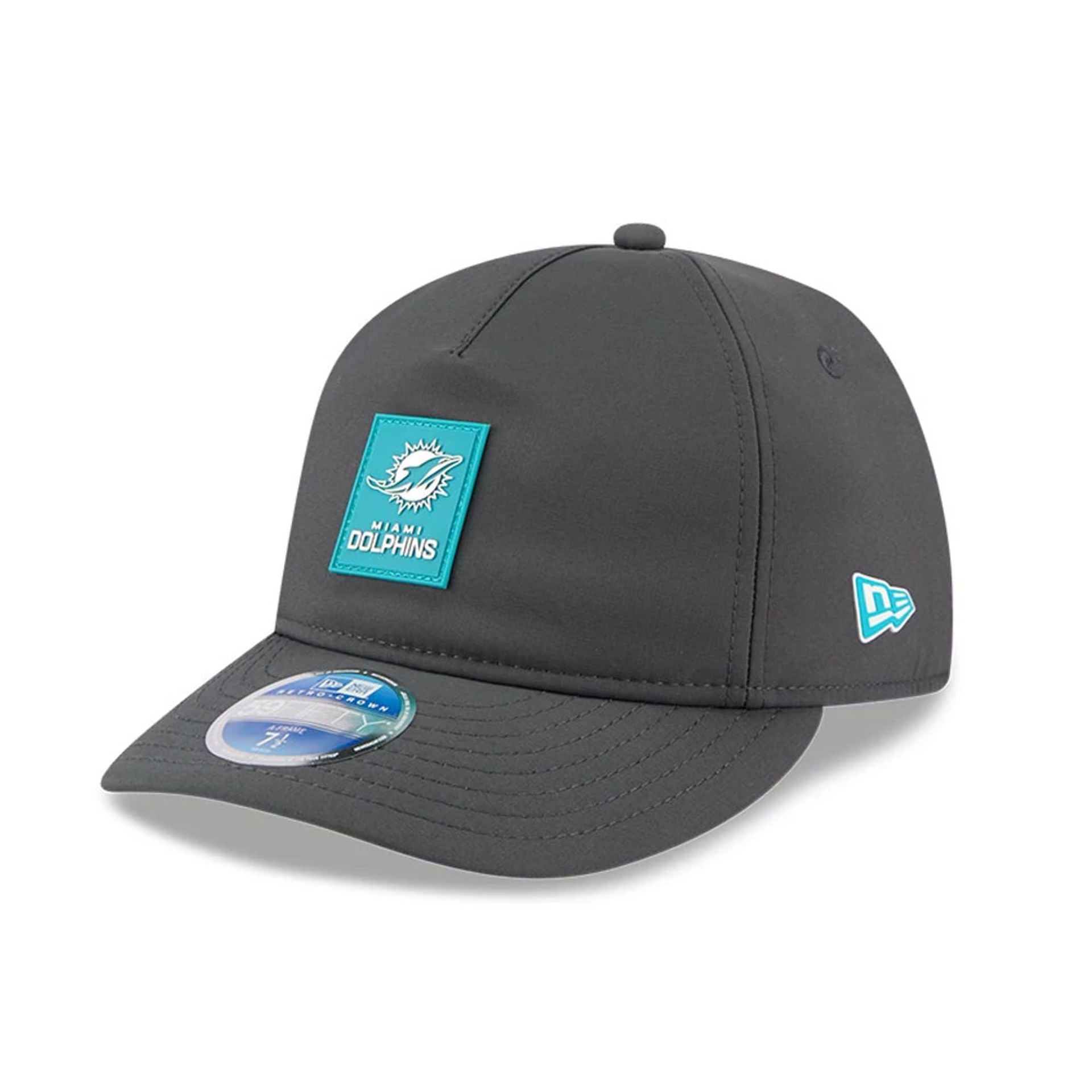 This is a Miami Dolphins NFL Sideline Charcoal Retro Crown 59FIFTY Fitted Cap 1