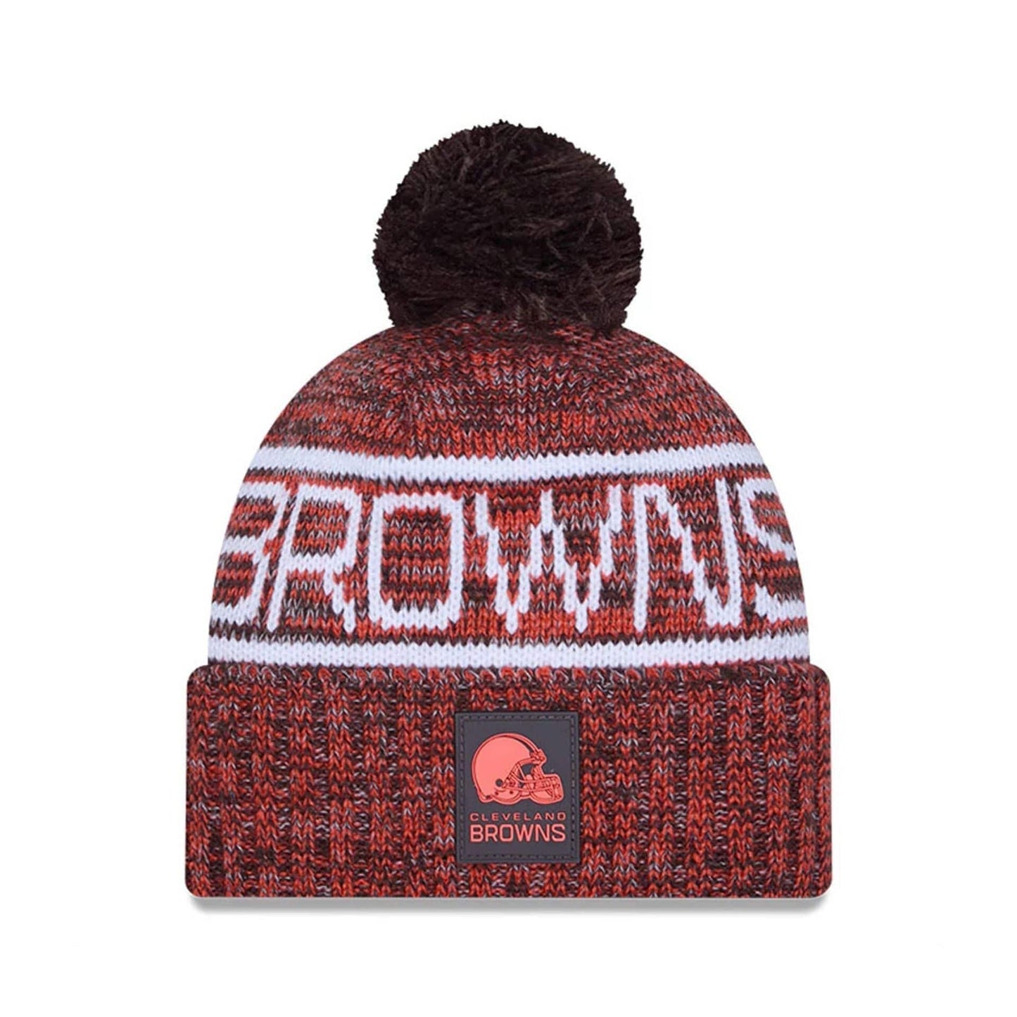 This is a Cleveland Browns NFL Sideline 2025 Dark Brown Sport Knit Beanie Hat 1