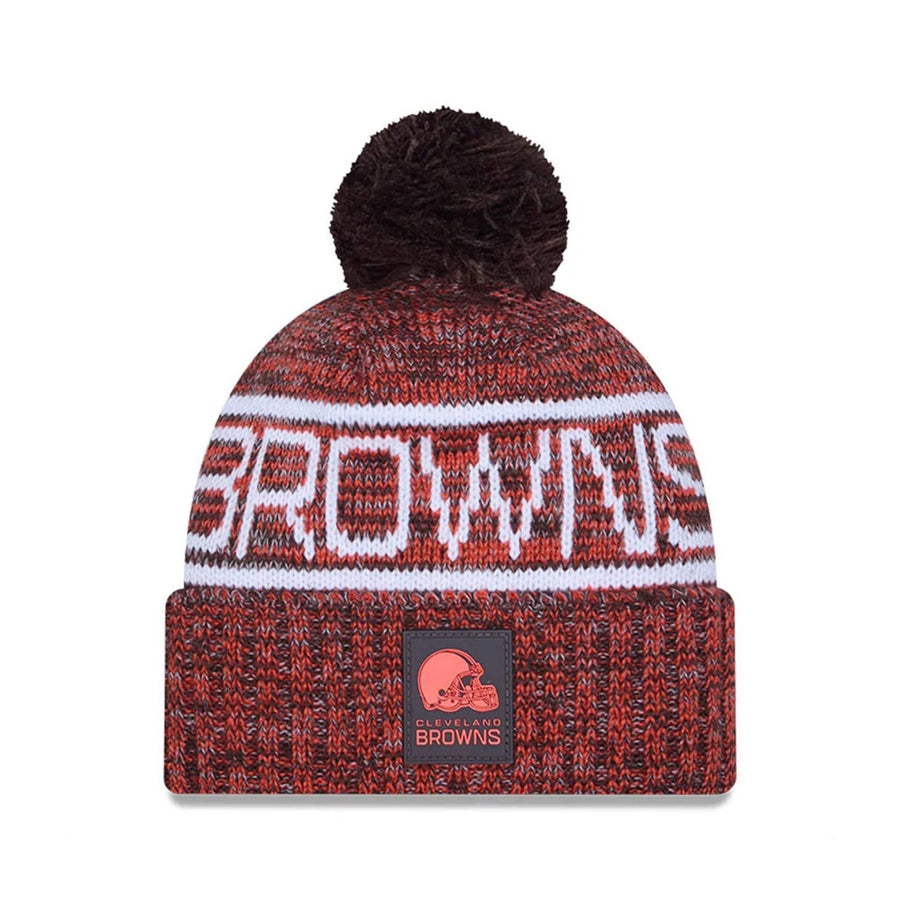 This is a Cleveland Browns NFL Sideline 2025 Dark Brown Sport Knit Beanie Hat 1