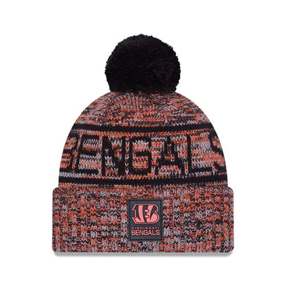 This is a Cincinnati Bengals NFL Sideline 2025 Black Sport Knit Beanie Hat 1