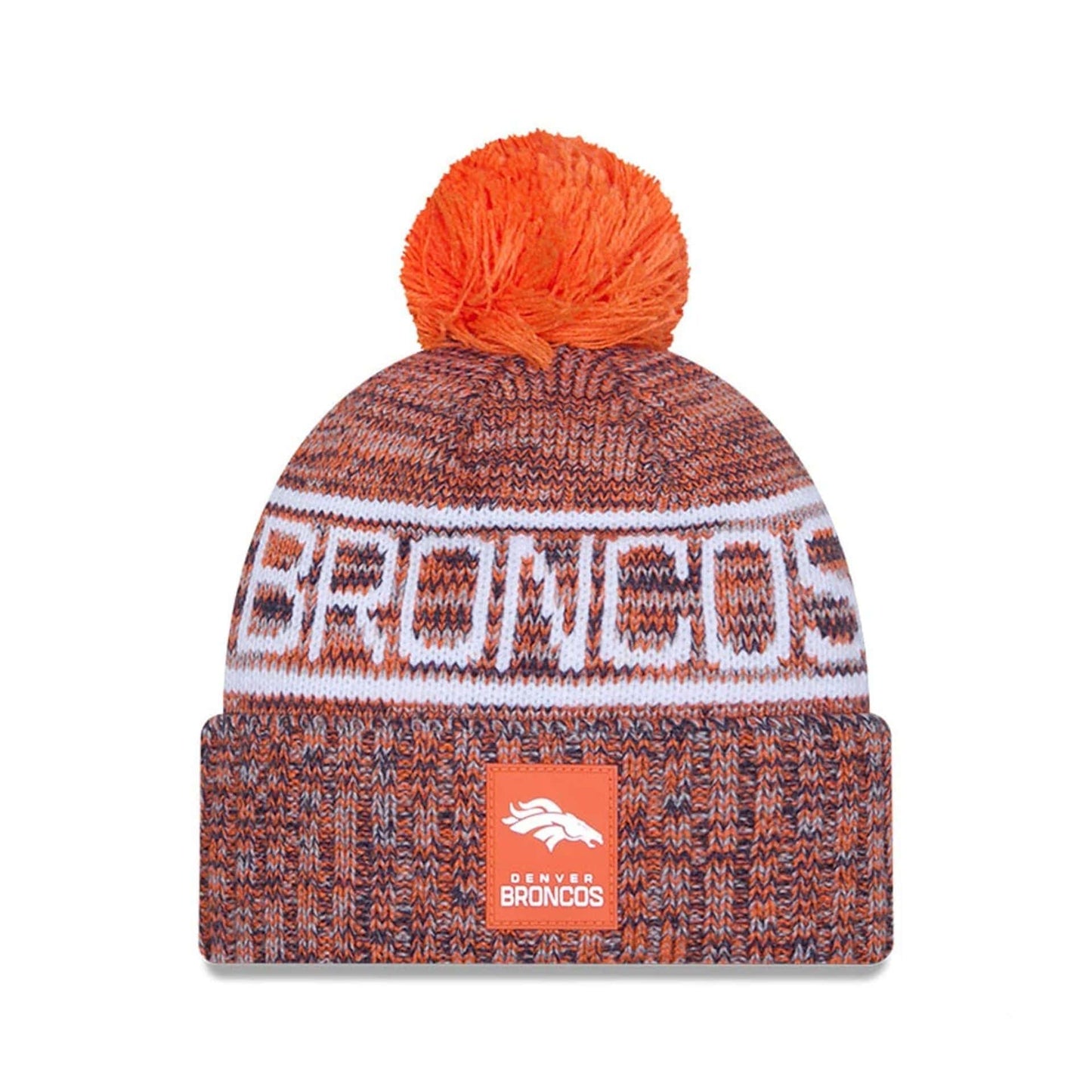 This is a Denver Broncos NFL Sideline 2025 Orange Sport Knit Beanie Hat 1