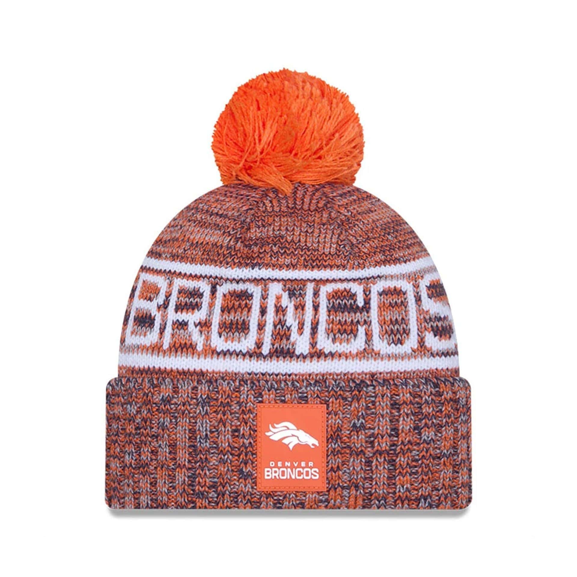 This is a Denver Broncos NFL Sideline 2025 Orange Sport Knit Beanie Hat 1
