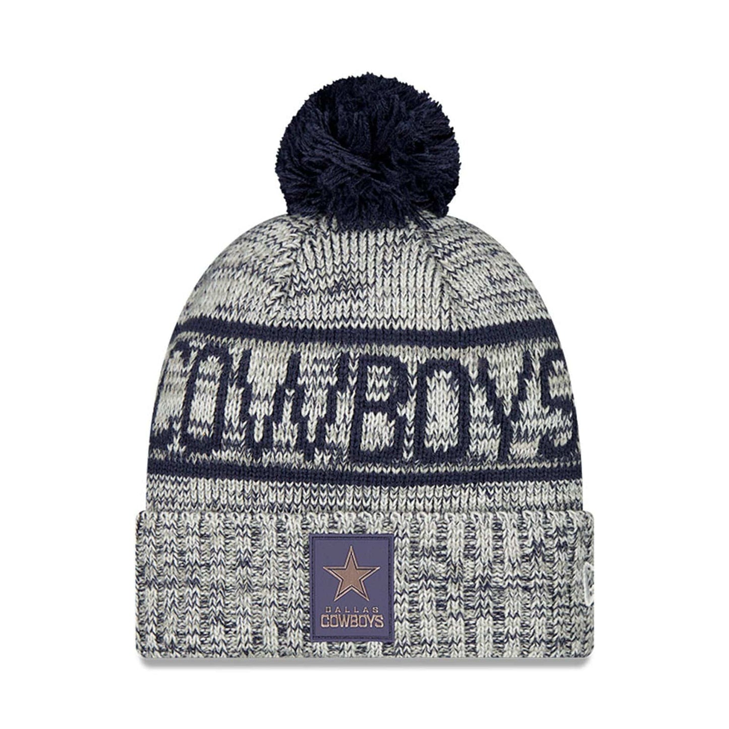 This is a Dallas Cowboys NFL Sideline 2025 Dark Blue Sport Knit Beanie Hat 1