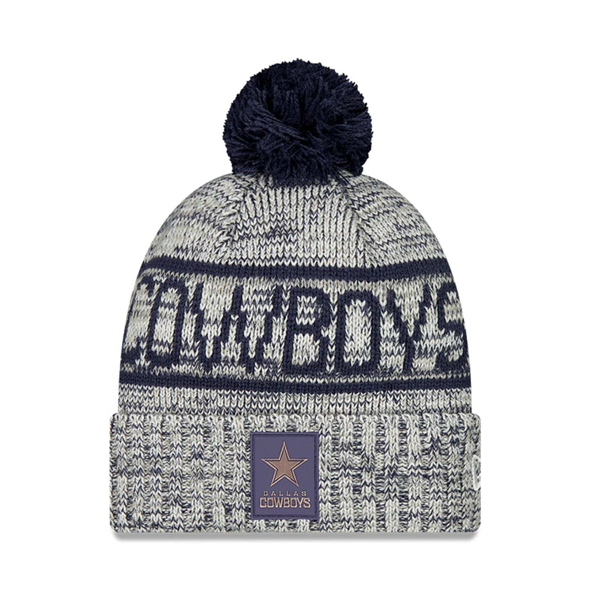 This is a Dallas Cowboys NFL Sideline 2025 Dark Blue Sport Knit Beanie Hat 1