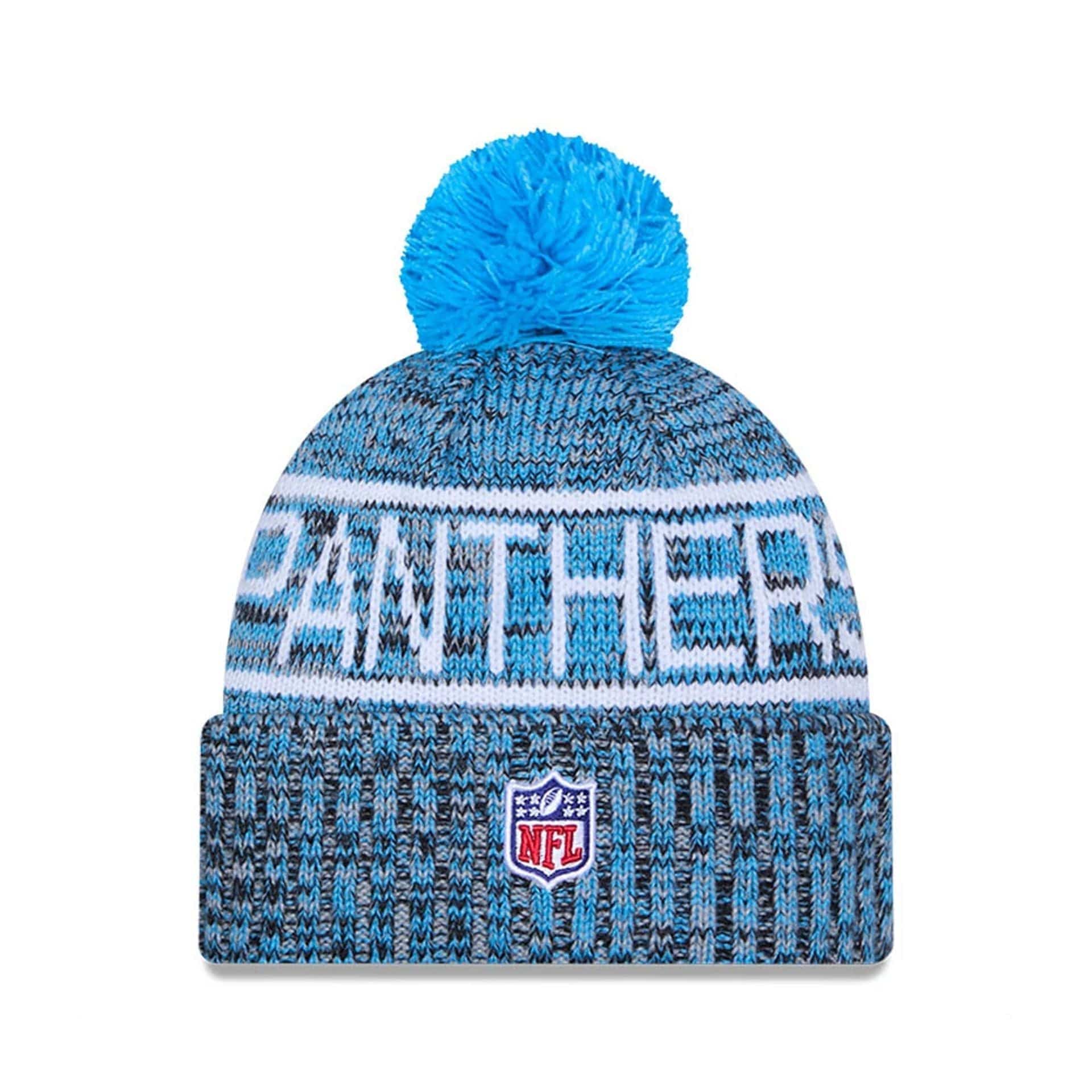 This is a Carolina Panthers NFL Sideline 2025 Blue Sport Knit Beanie Hat 3