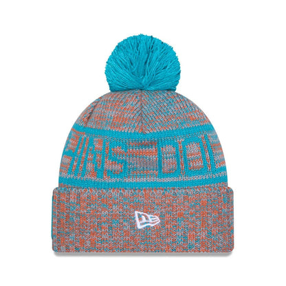 This is a Miami Dolphins NFL Sideline 2025 Turquoise Sport Knit Beanie Hat 2