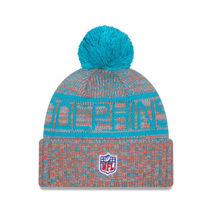This is a Miami Dolphins NFL Sideline 2025 Turquoise Sport Knit Beanie Hat 3