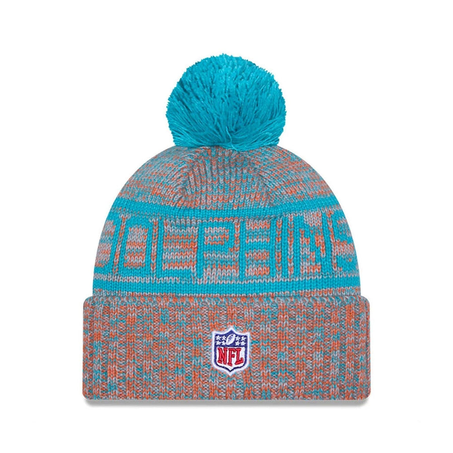 This is a Miami Dolphins NFL Sideline 2025 Turquoise Sport Knit Beanie Hat 3
