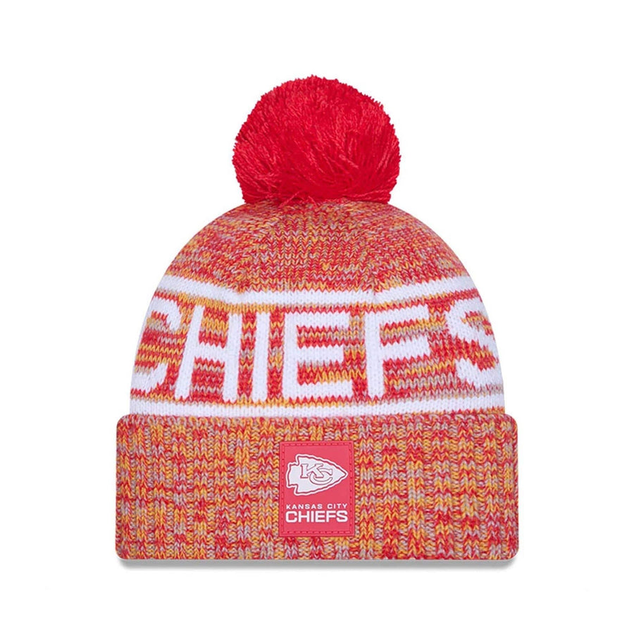 This is a Kansas City Chiefs NFL Sideline 2025 Red Sport Knit Beanie Hat 1