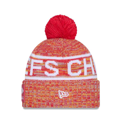 This is a Kansas City Chiefs NFL Sideline 2025 Red Sport Knit Beanie Hat 2