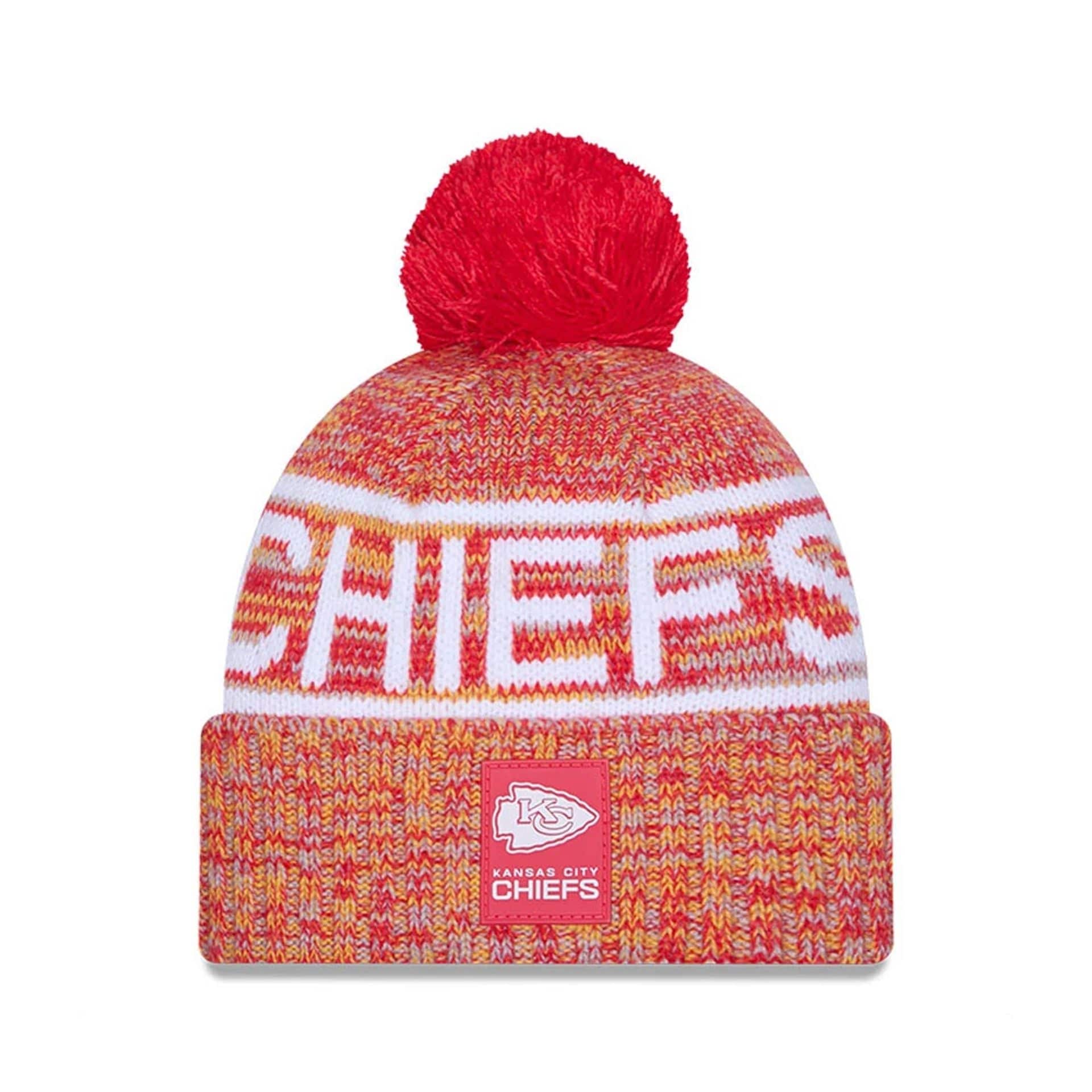 This is a Kansas City Chiefs NFL Sideline 2025 Red Sport Knit Beanie Hat 1