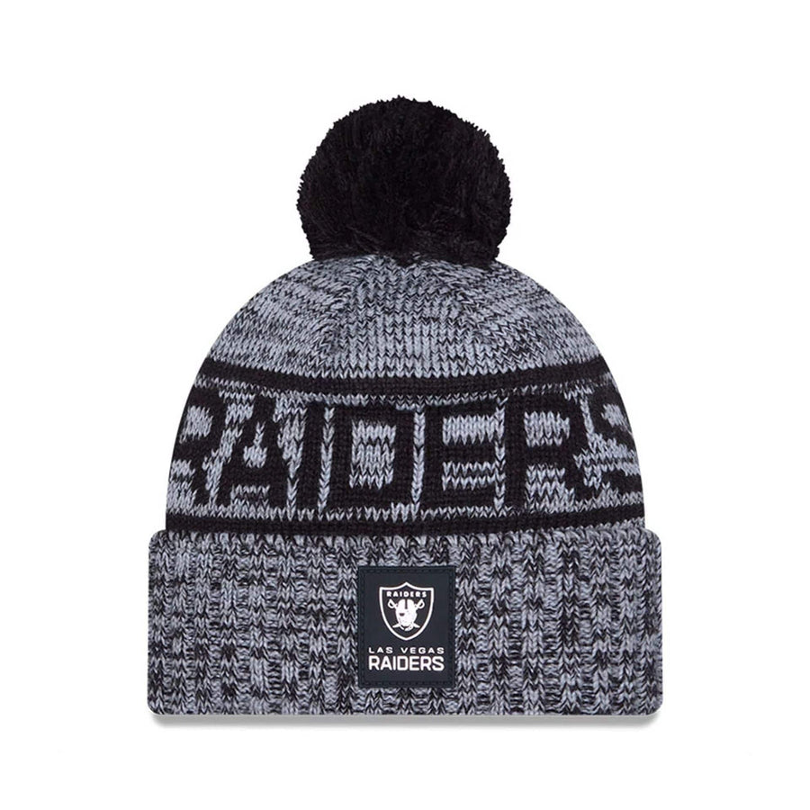 This is a Las Vegas Raiders NFL Sideline 2025 Black Sport Knit Beanie Hat 1