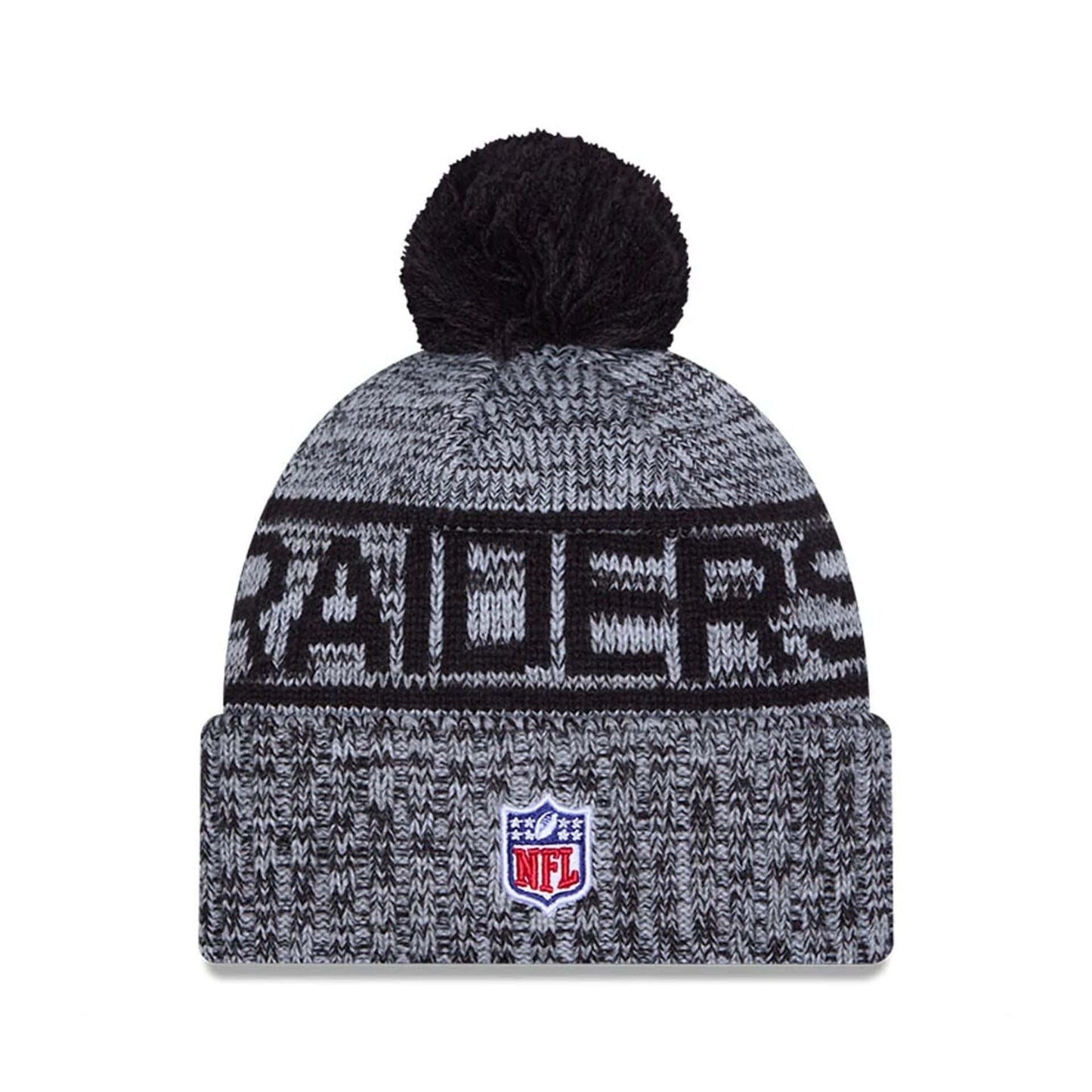 This is a Las Vegas Raiders NFL Sideline 2025 Black Sport Knit Beanie Hat 3