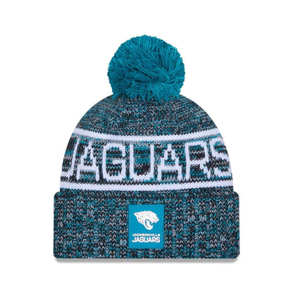 This is a Jacksonville Jaguars NFL Sideline 2025 Turquoise Sport Knit Beanie Hat 1